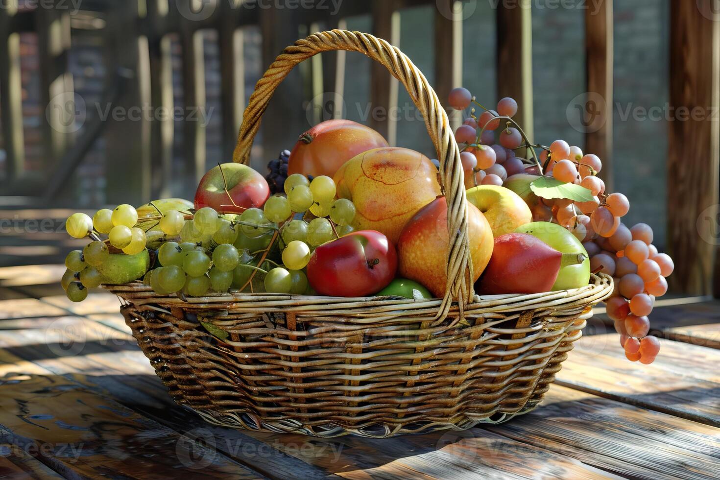 cesta de vime com frutas foto