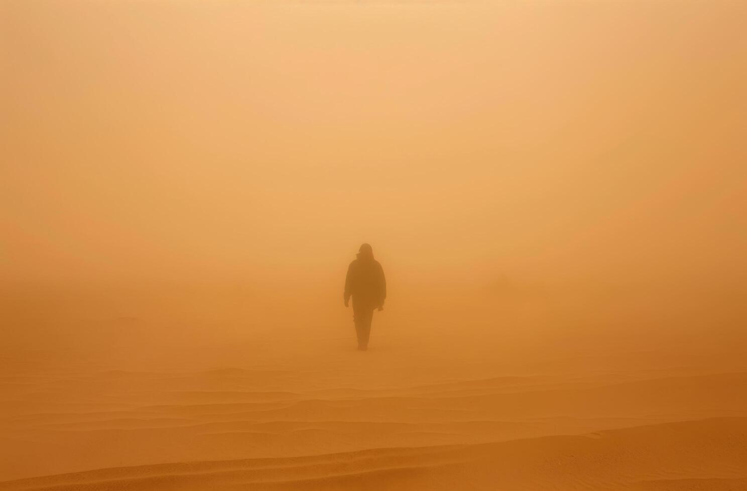 ai gerado pessoa caminhando através tempestade de areia foto