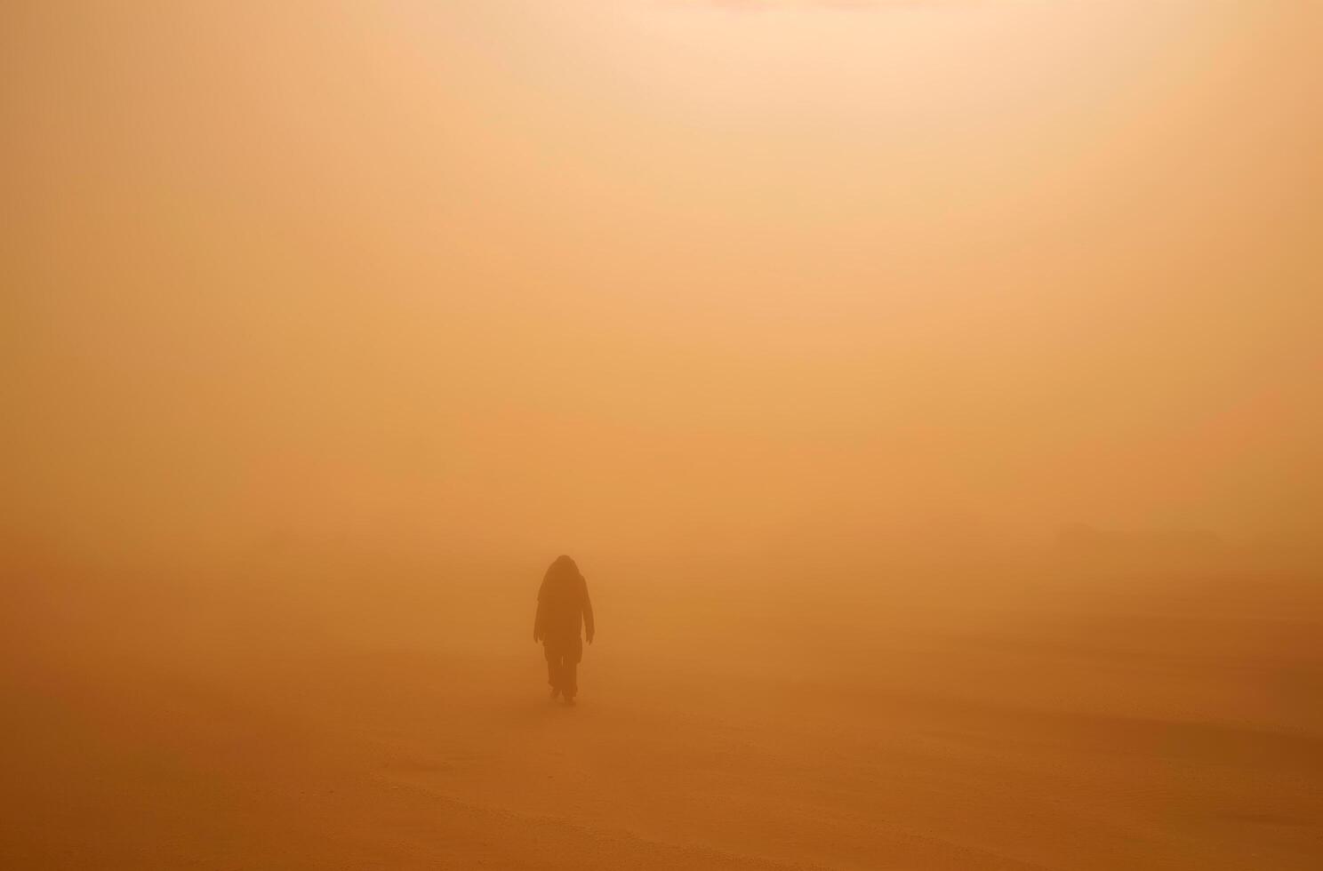 ai gerado uma solitário figura dentro uma tempestade de areia foto