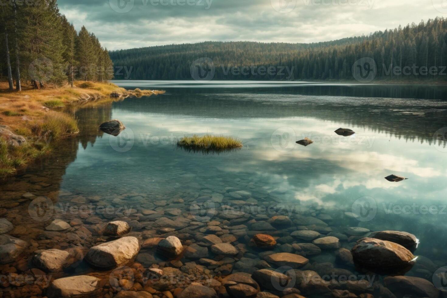 outono panorama com árvores e água foto