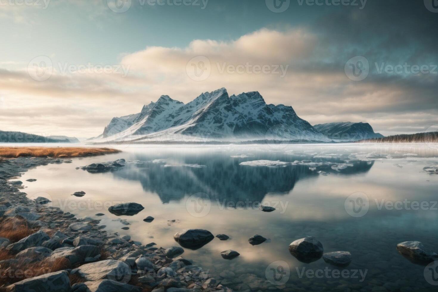 uma lago cercado de árvores e pedras foto