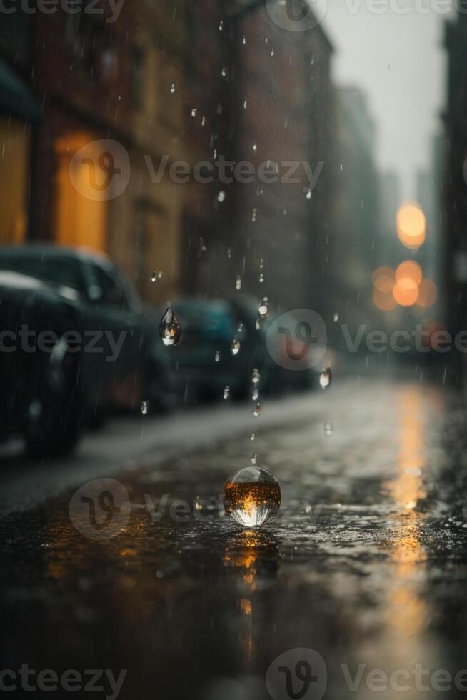 pingos de chuva em a terra dentro uma poça foto