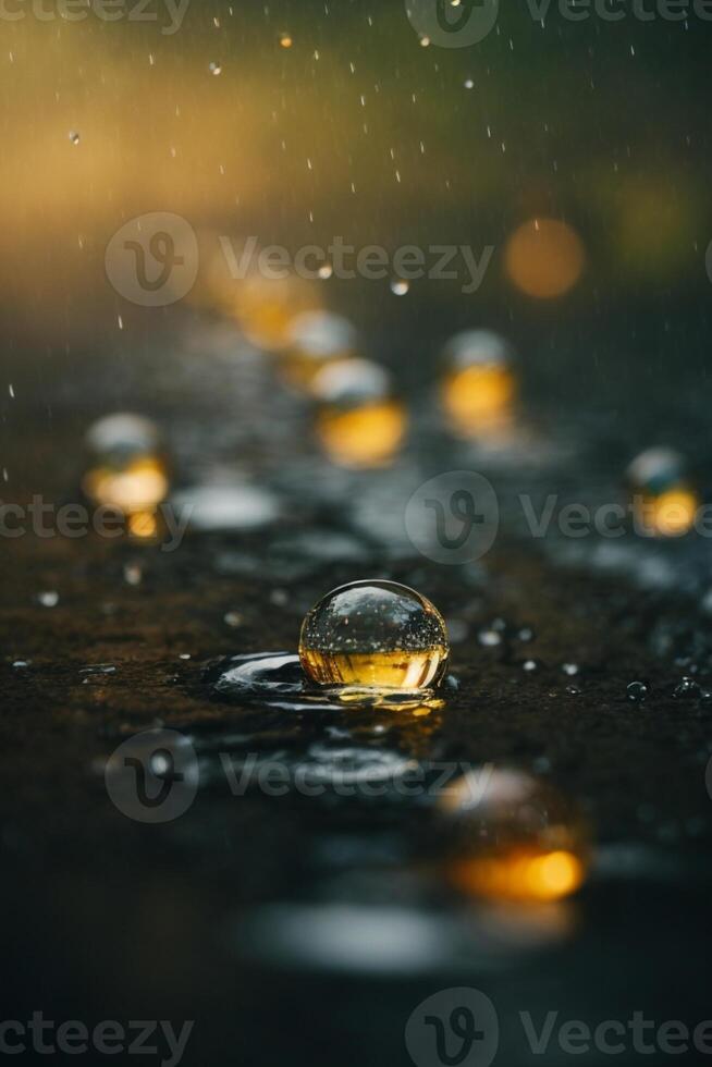 pingos de chuva em a terra dentro uma poça foto