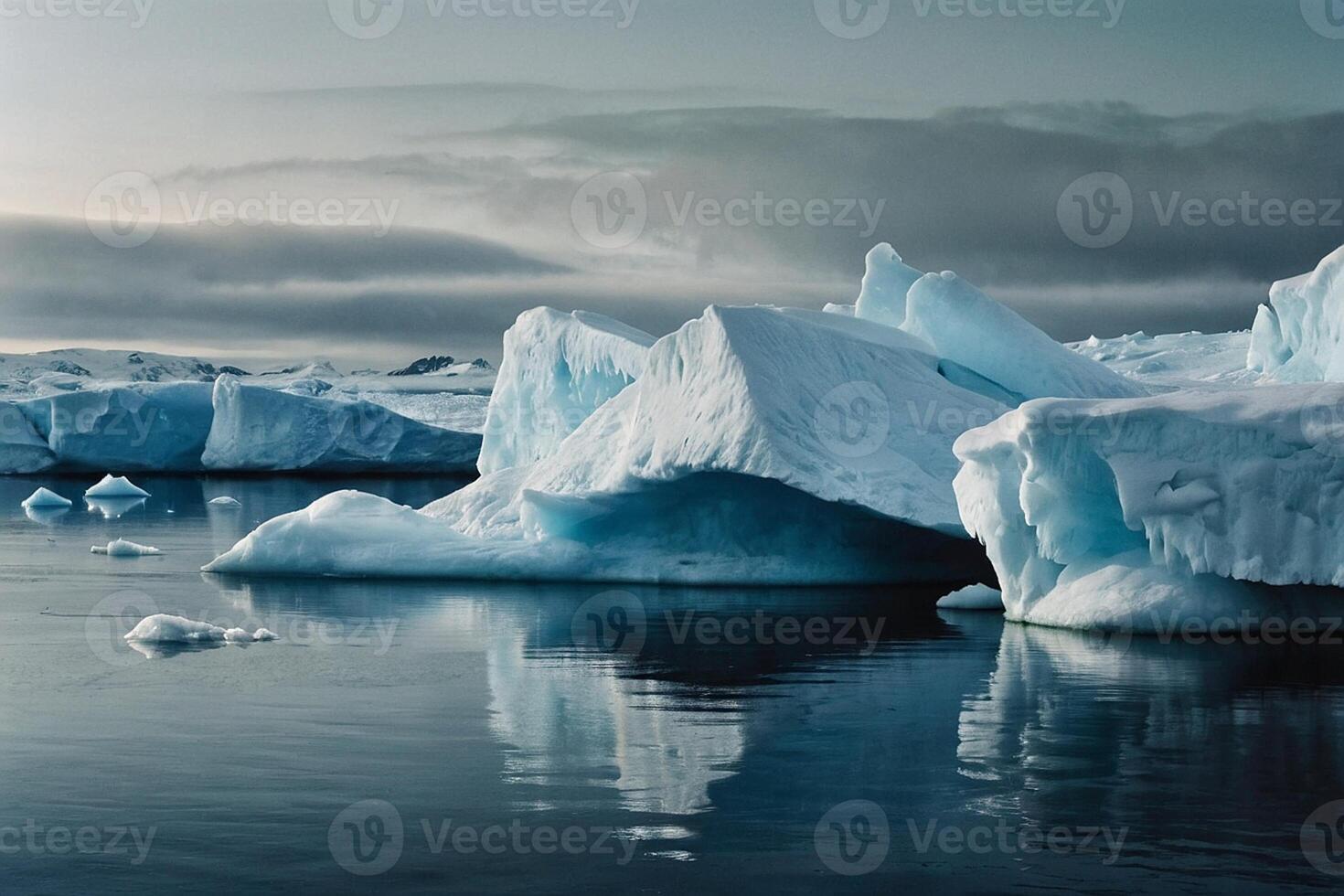 icebergs flutuando dentro a água às pôr do sol foto