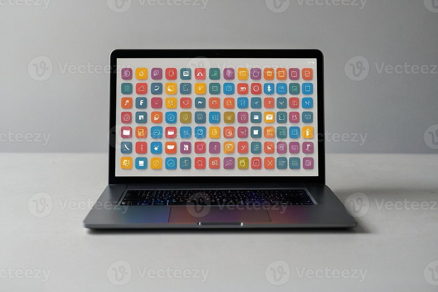 computador portátil com ícones em tela foto