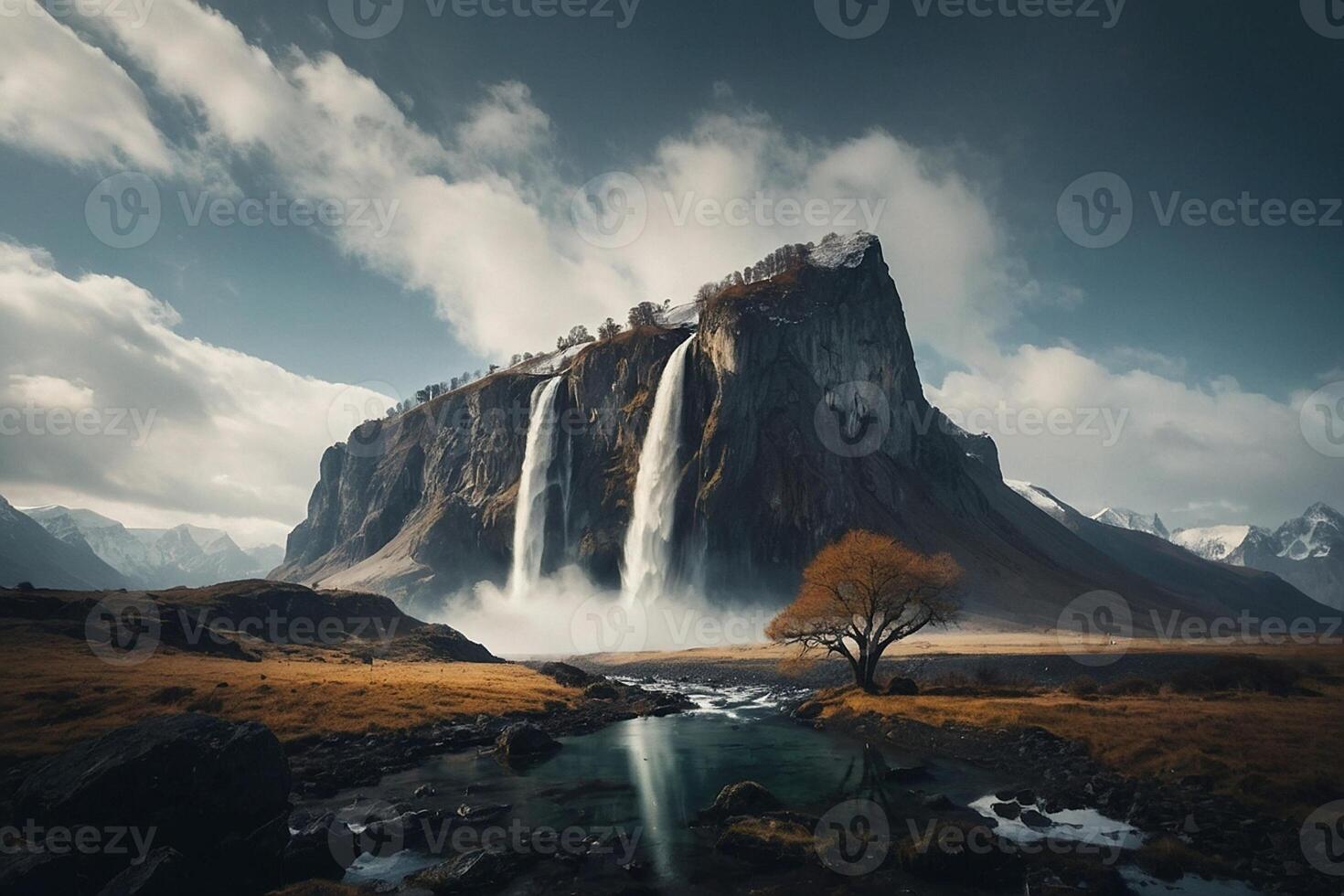 uma cascata é fluindo para dentro a água foto