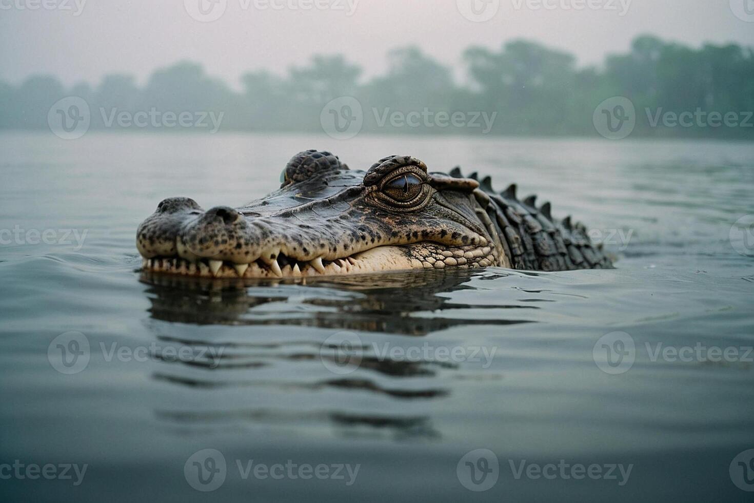 uma ampla jacaré natação dentro a água foto