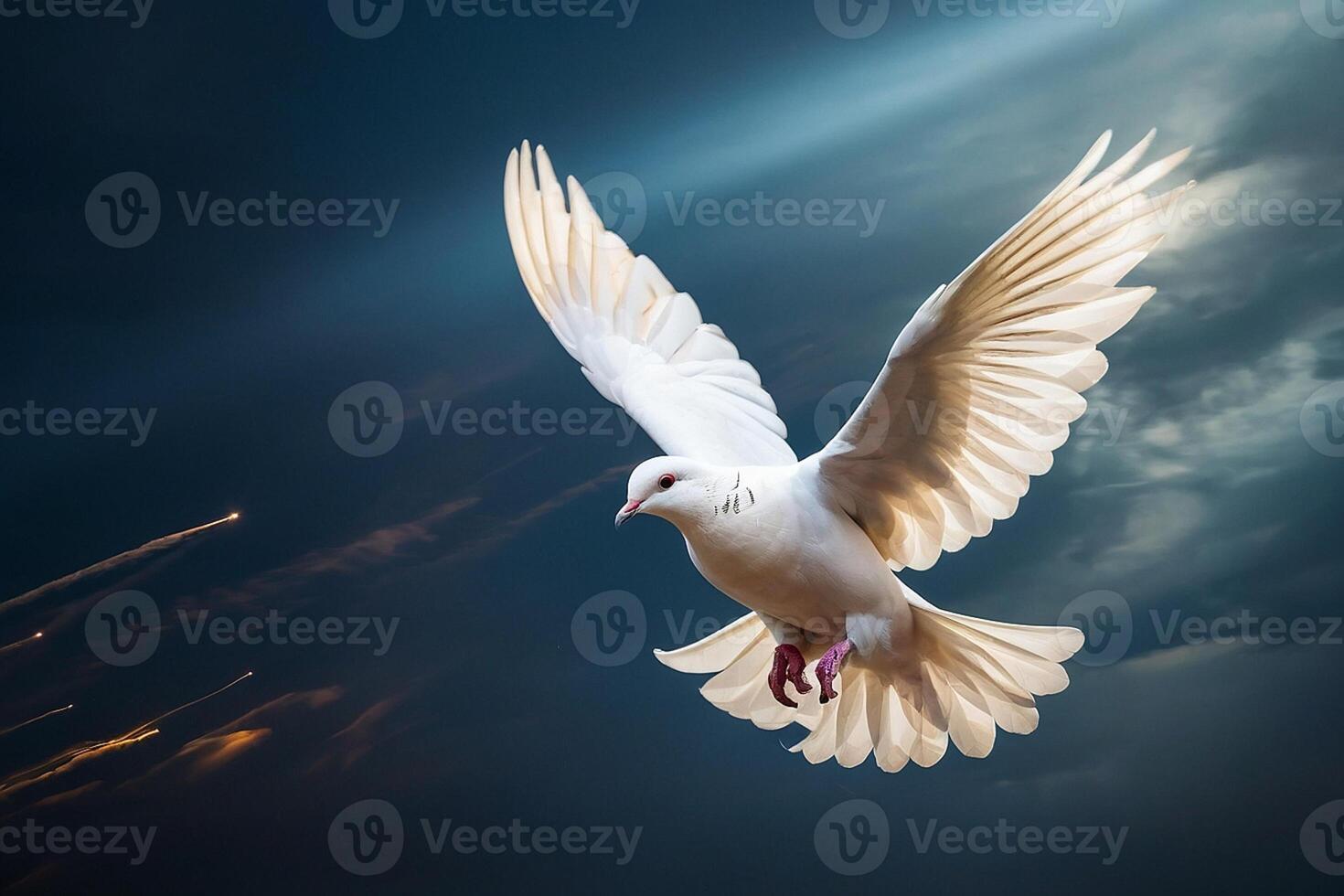 uma branco pomba vôo dentro a céu foto