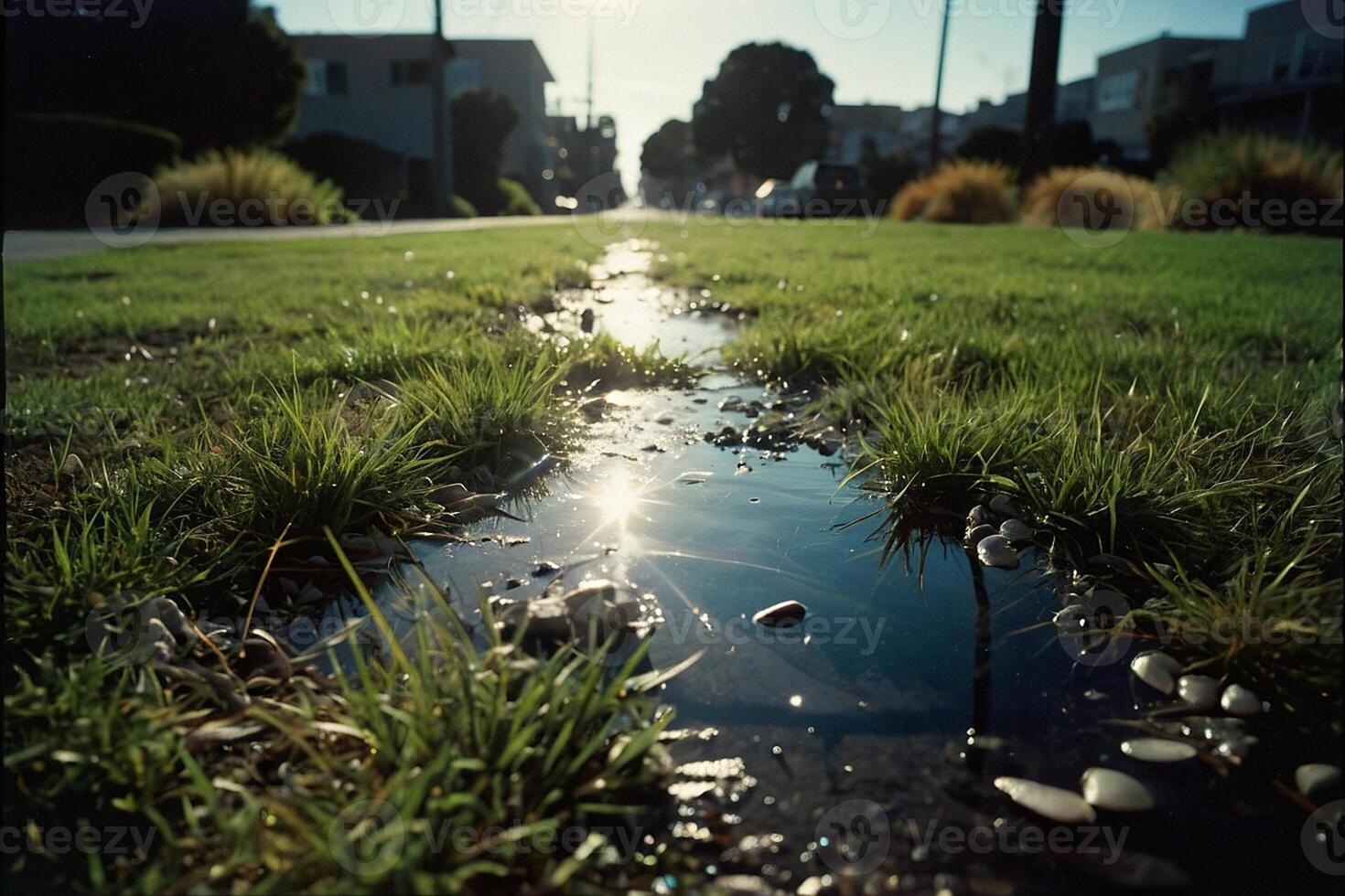 uma gramíneo área com pedras e Relva foto