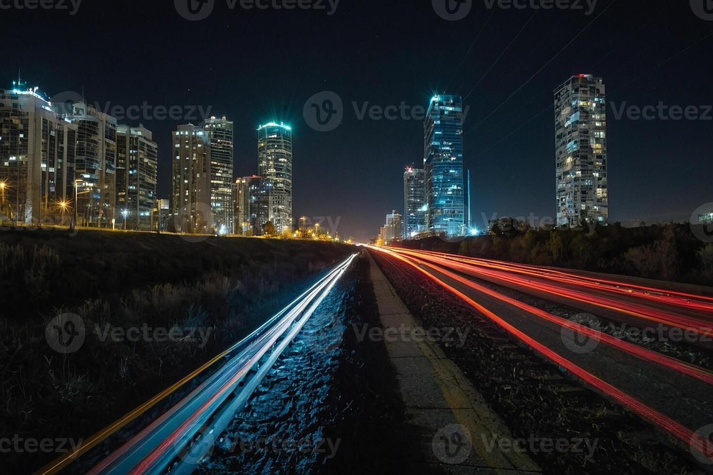 ai gerado uma grandes exposição fotografia do uma cidade às noite foto