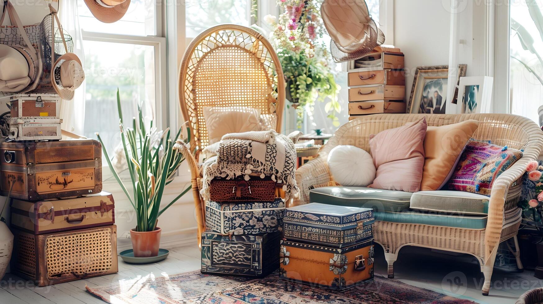 acolhedor e curado inspiração vintage casa decoração com eclético boho acentos e coletado tesouros foto