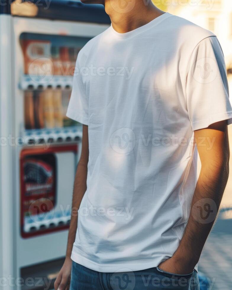 jovem adulto homem modelo dentro em branco branco t camisa para Projeto brincar foto