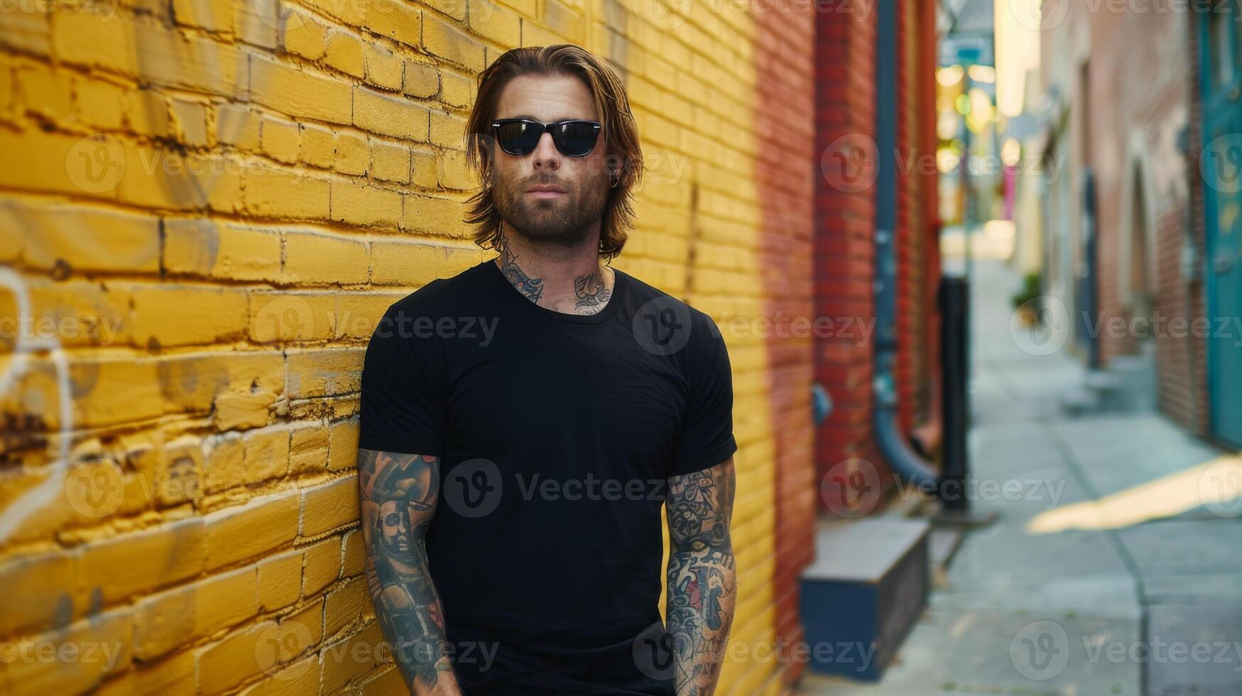 Preto camiseta brincar, apresentando uma rebelde Veja masculino modelo foto