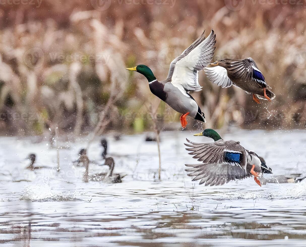 uma Pato natação dentro a água com Está cabeça baixa foto