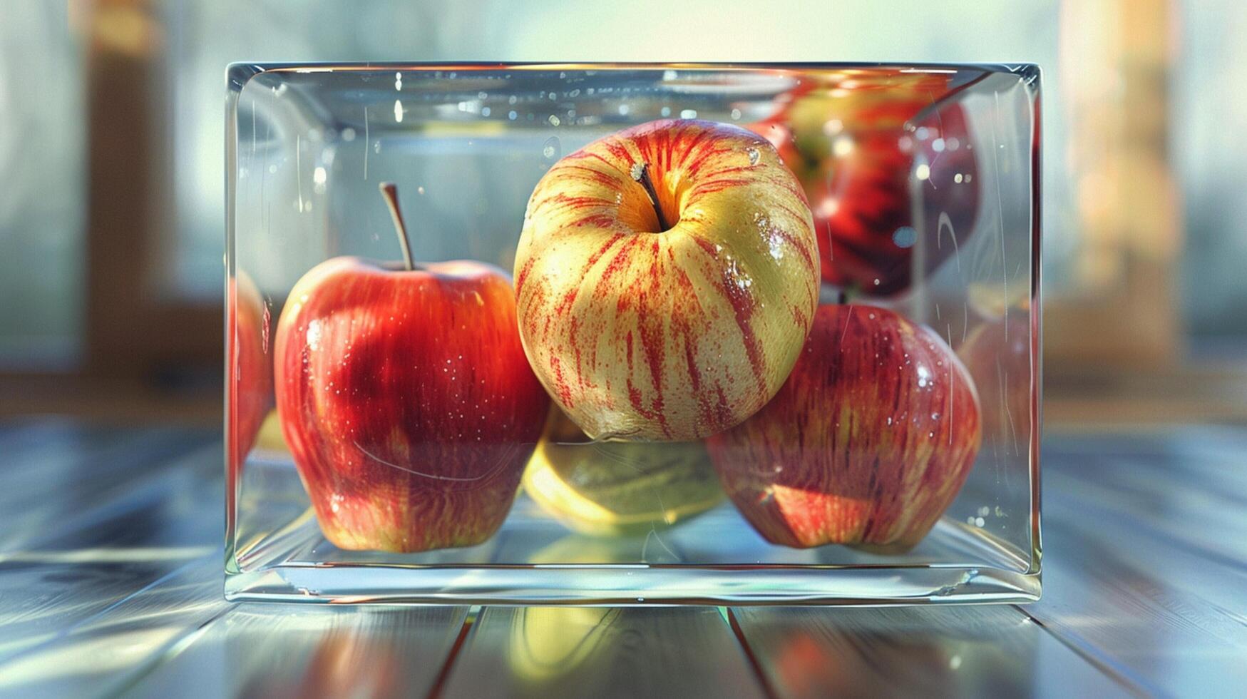 maçã fresco fruta dentro vidro recipiente foto