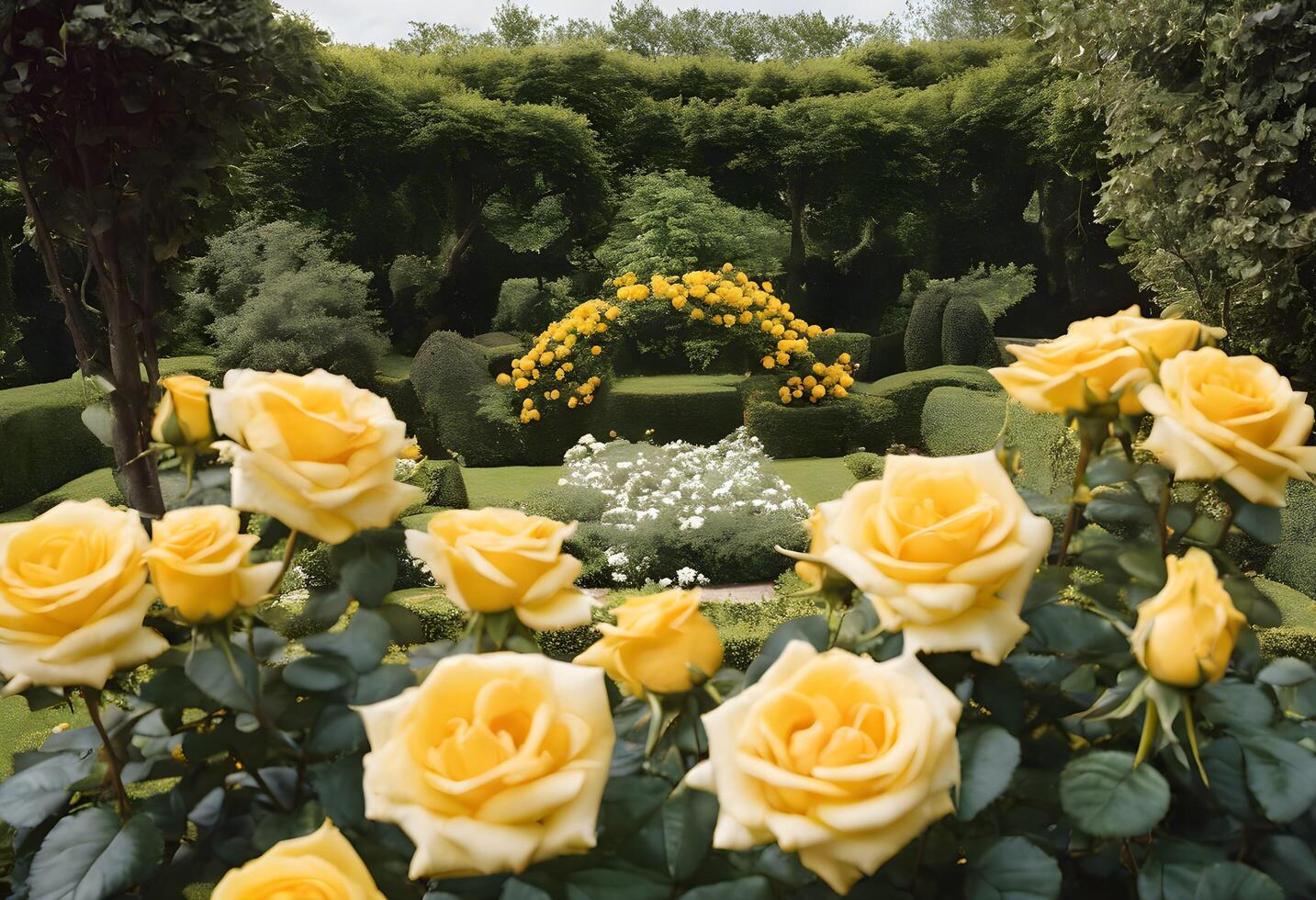 uma Visão do rosas dentro uma jardim foto