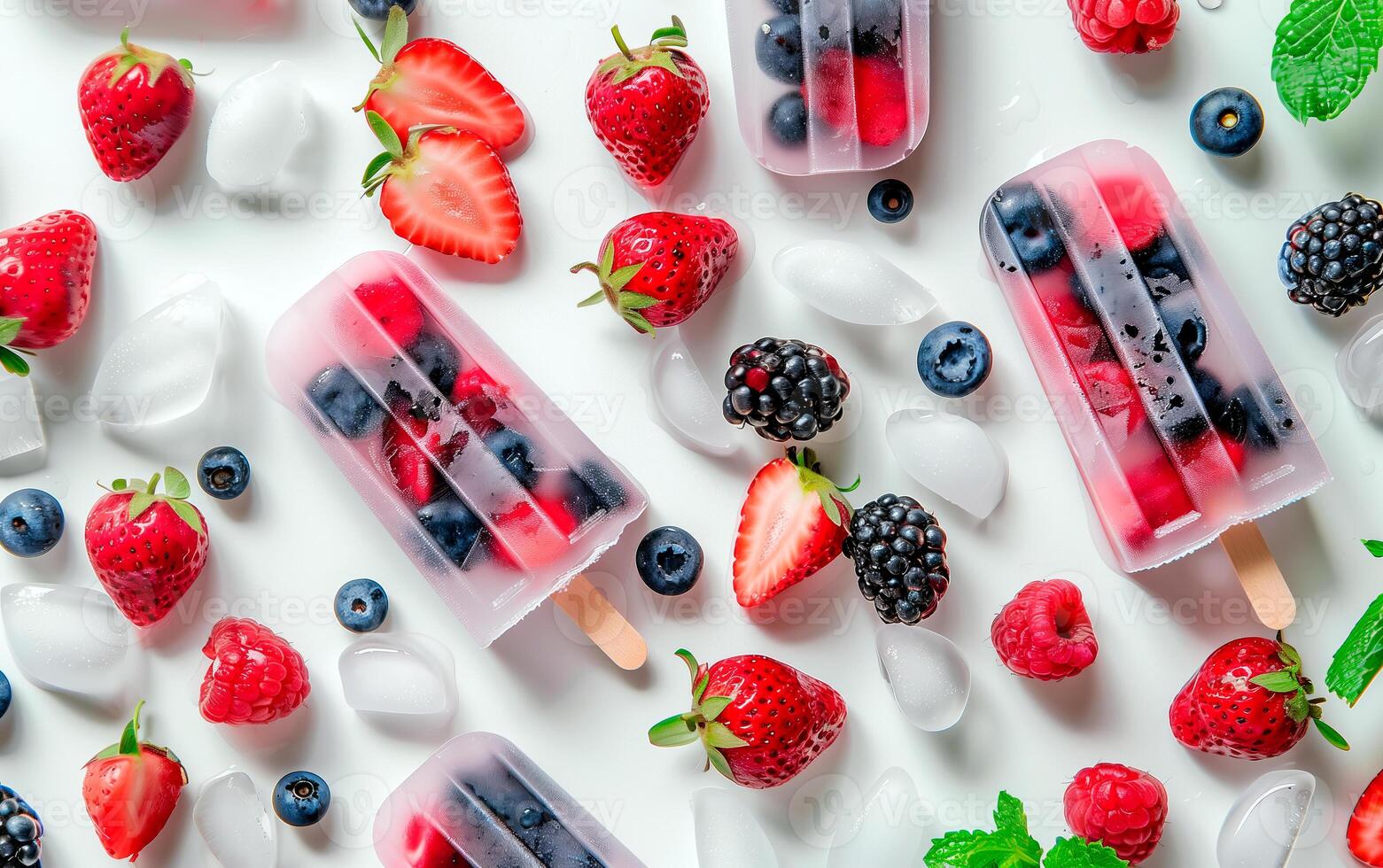 congeladas gelo picolés do leite e bagas sobre Rosa fundo. fresco frutas gelo creme saudável Comida. foto