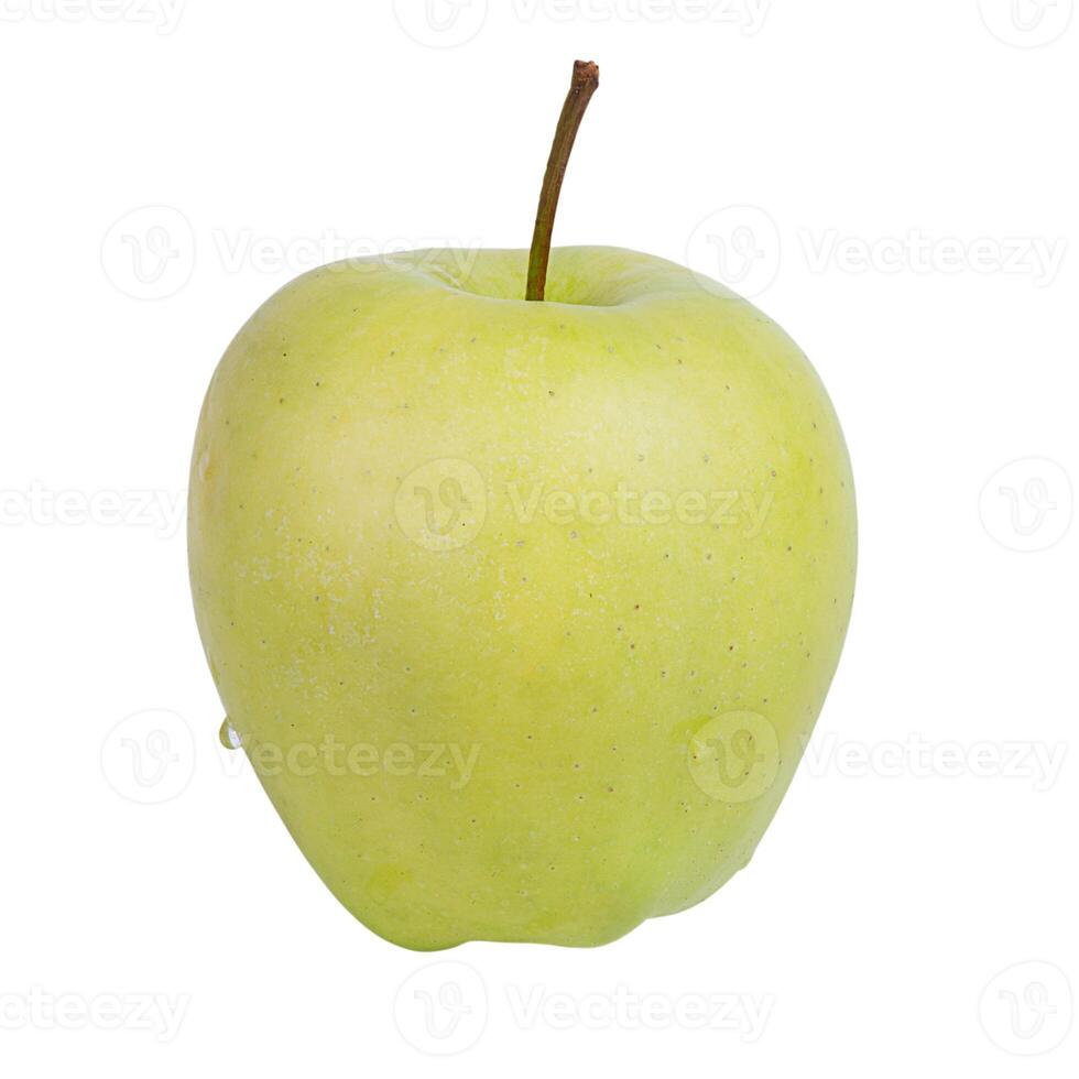 verde maçã com água gotas isolado em branco. fruta, saudável Comida. foto