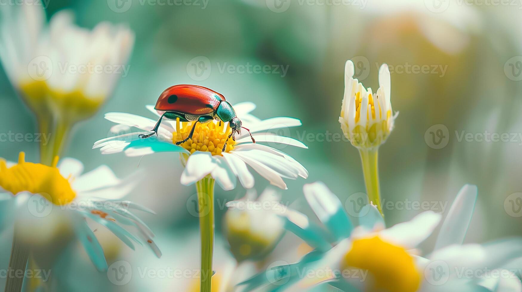 fofa joaninha em a lindo flor foto