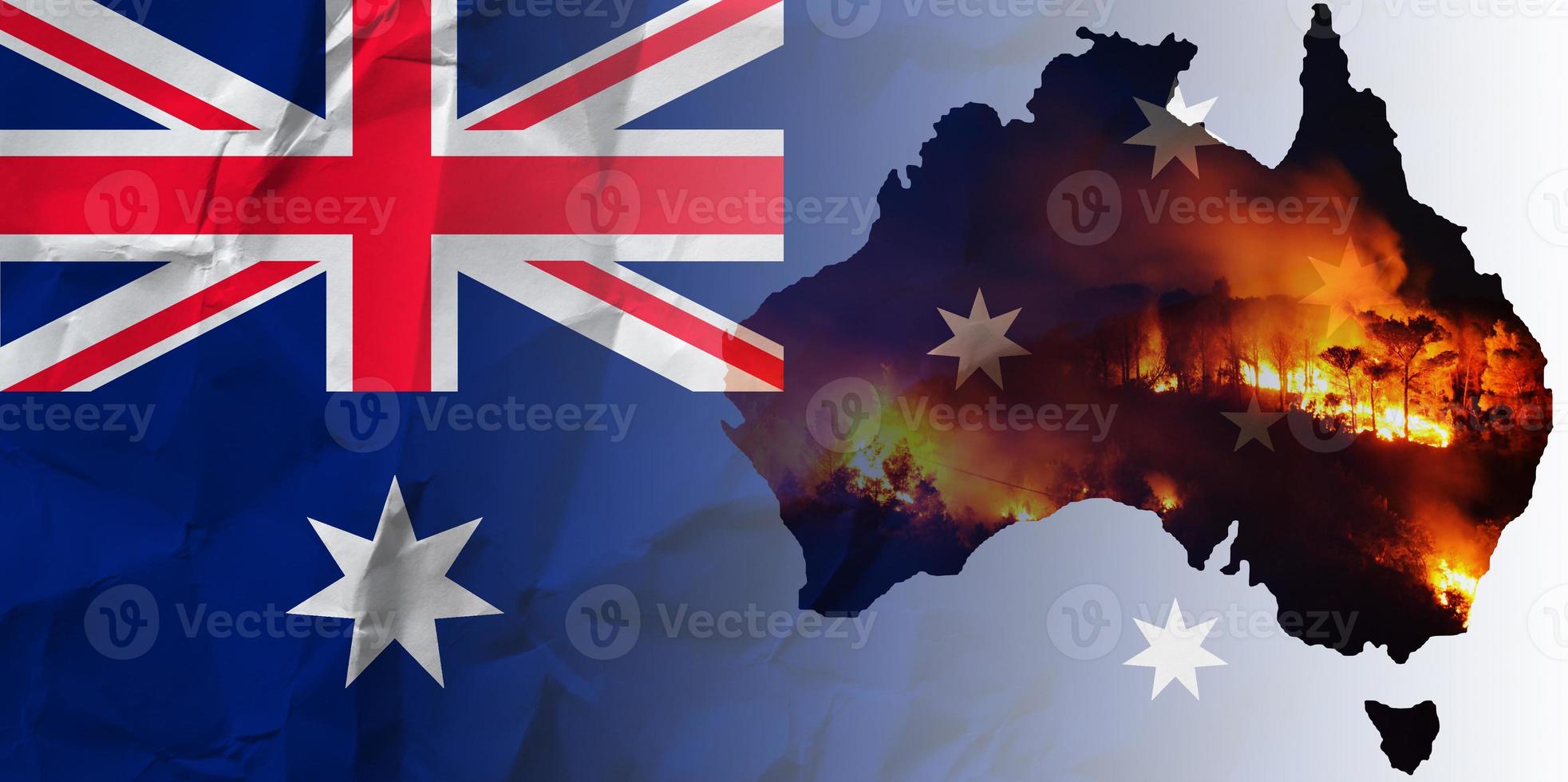 silhueta da austrália representando incêndios florestais. desastre ambiental, incêndio florestal foto