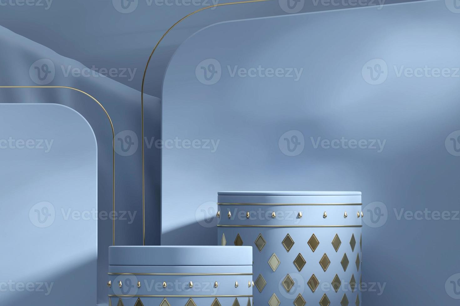 luxuosa plataforma de pódio azul claro para exibição de produtos renderização em 3D foto