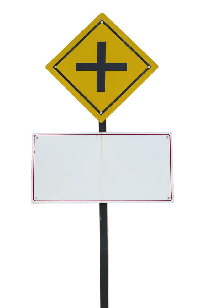 tráfego placa indicando a interseção adiante isolado em branco fundo foto