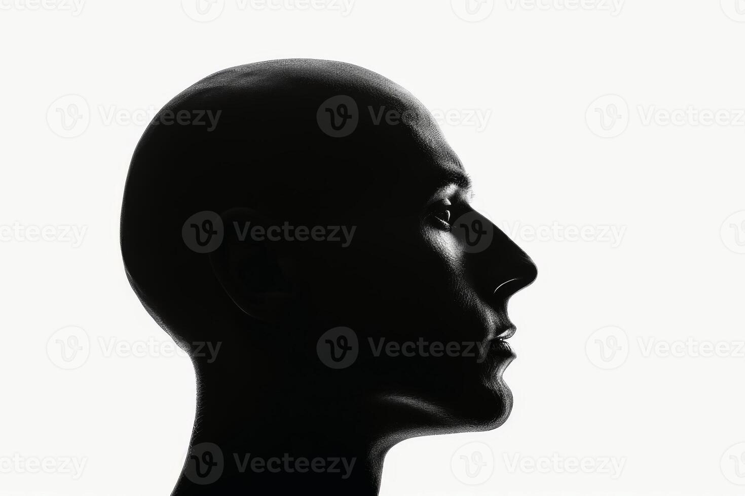 uma Preto silhueta do uma humano cabeça isolado em branco. foto