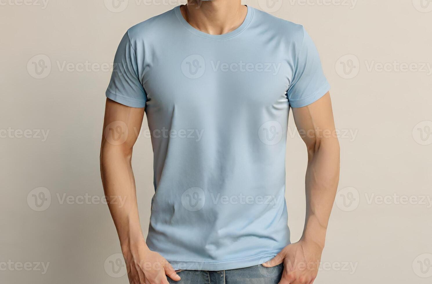 uma homem vestindo suave azul em branco t camisa foto