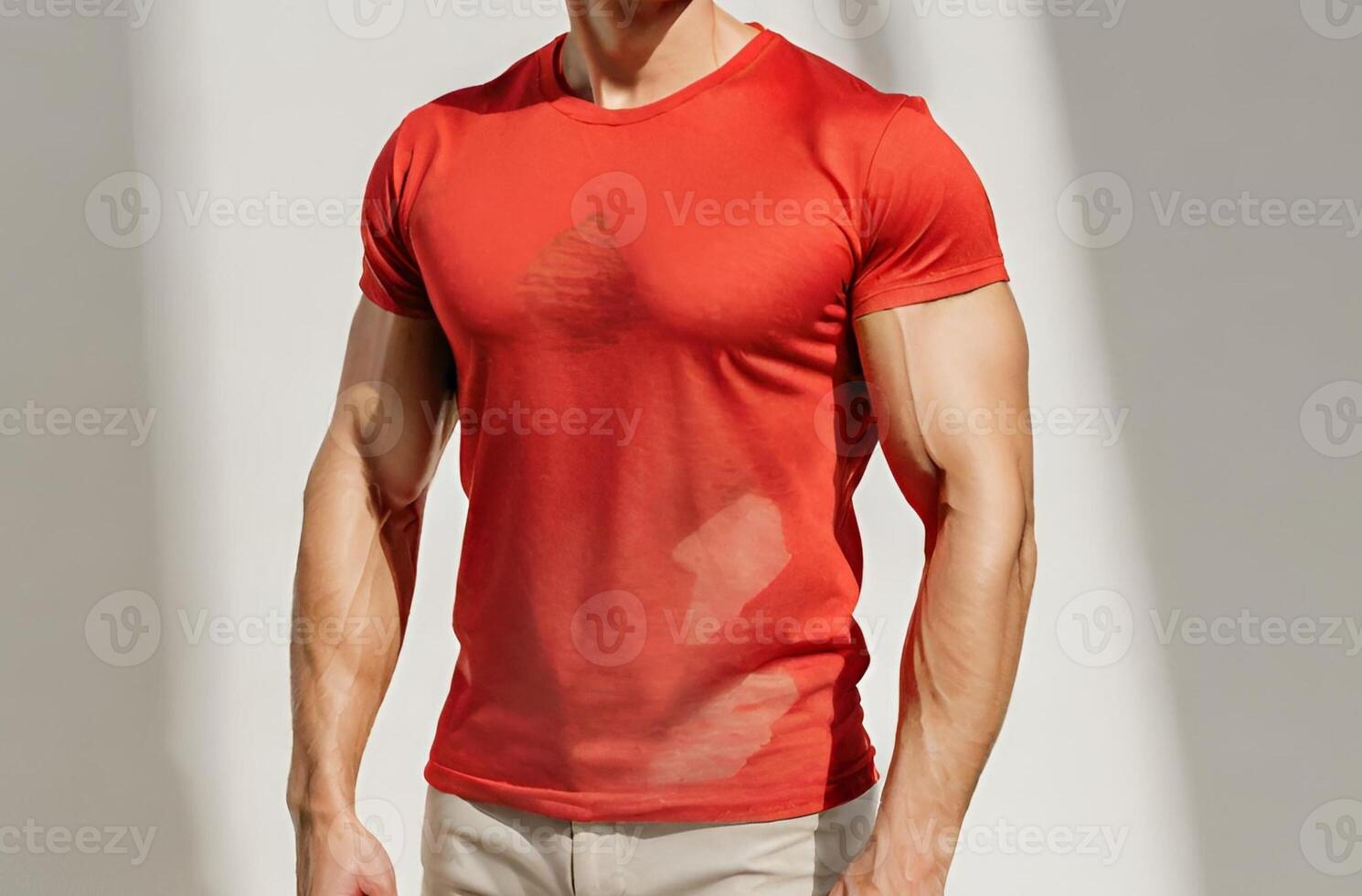 homem vestindo em branco vermelho t camisa com branco fundo foto