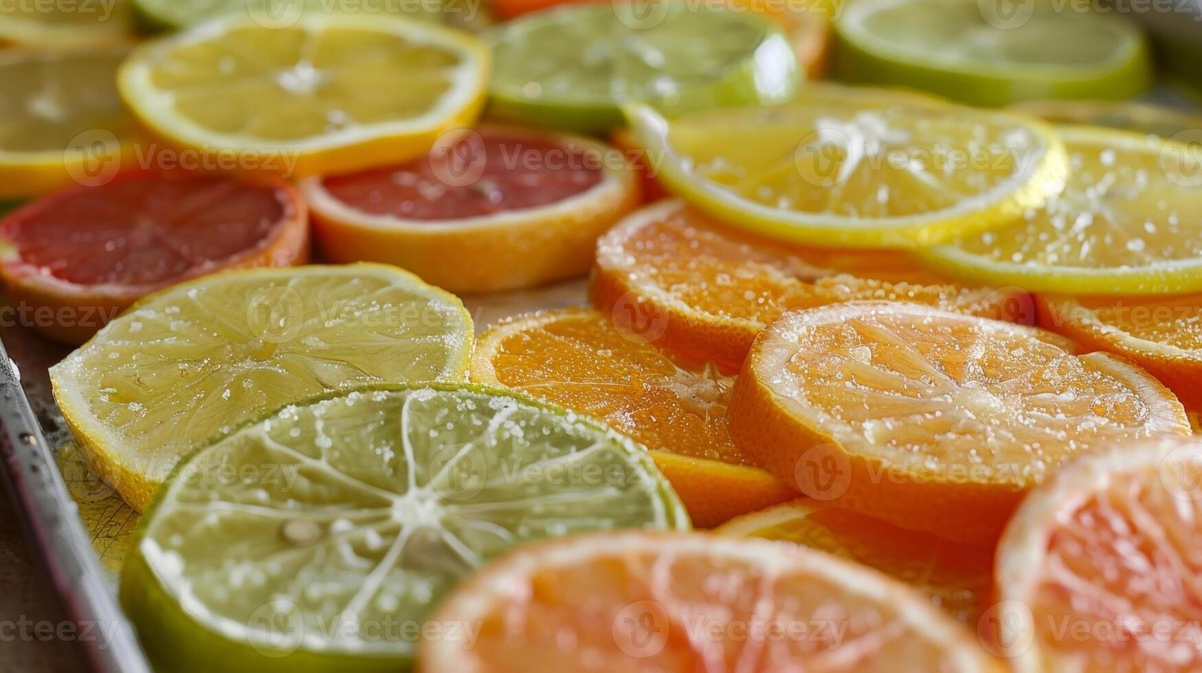 uma bandeja do recentemente espremido citrino frutas esperando para estar adicionado para refrigerante receitas foto