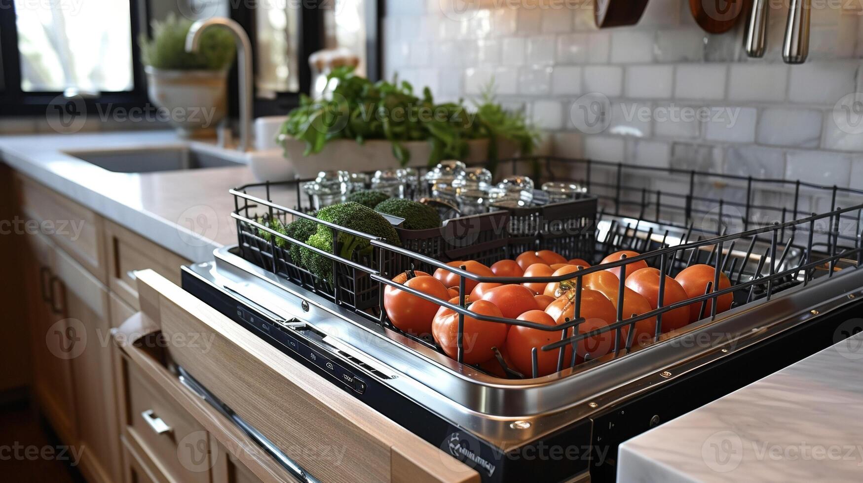 detalhado Visão do uma construídas em lava-louças instalado abaixo a cozinha Pia mantendo uma minimalista Veja enquanto fornecendo conveniente Acesso para Carregando e descarregando foto