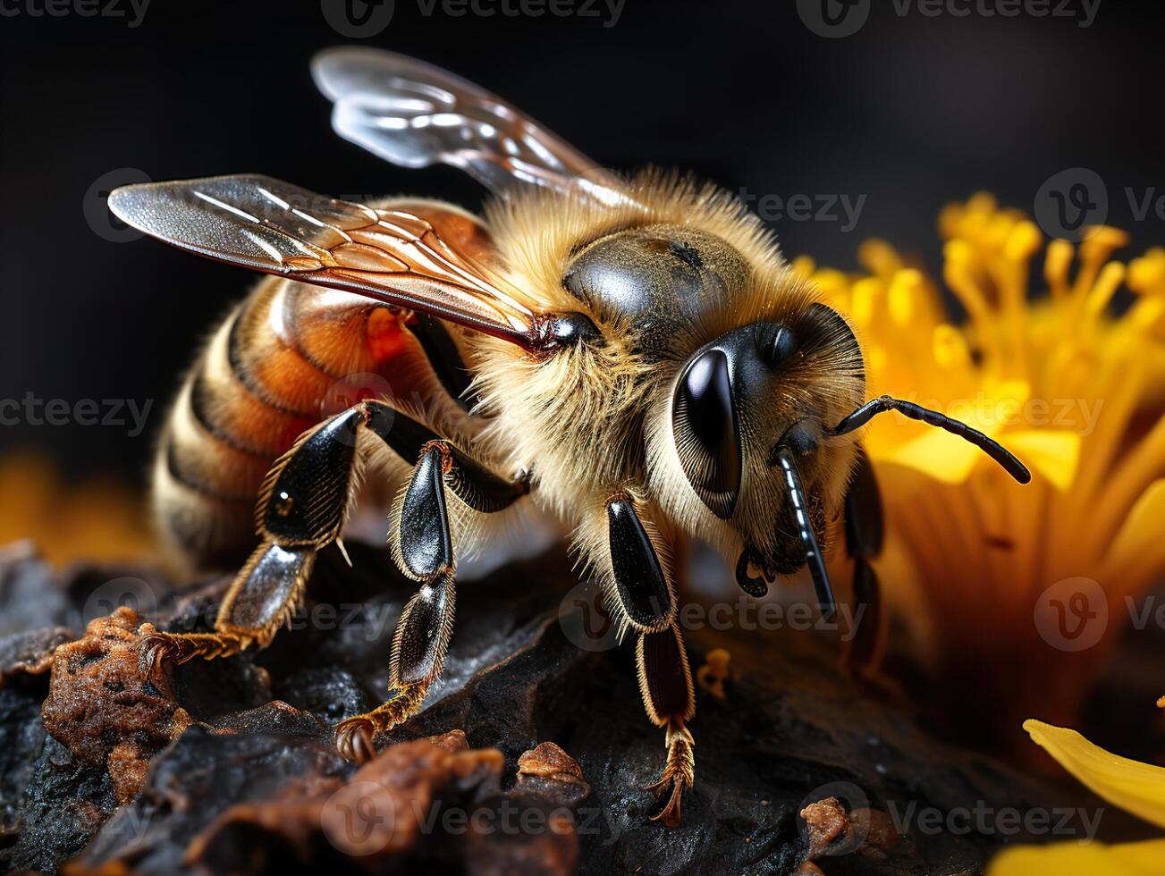 ai gerado detalhado foto do uma abelha em uma flor macro generativo ai