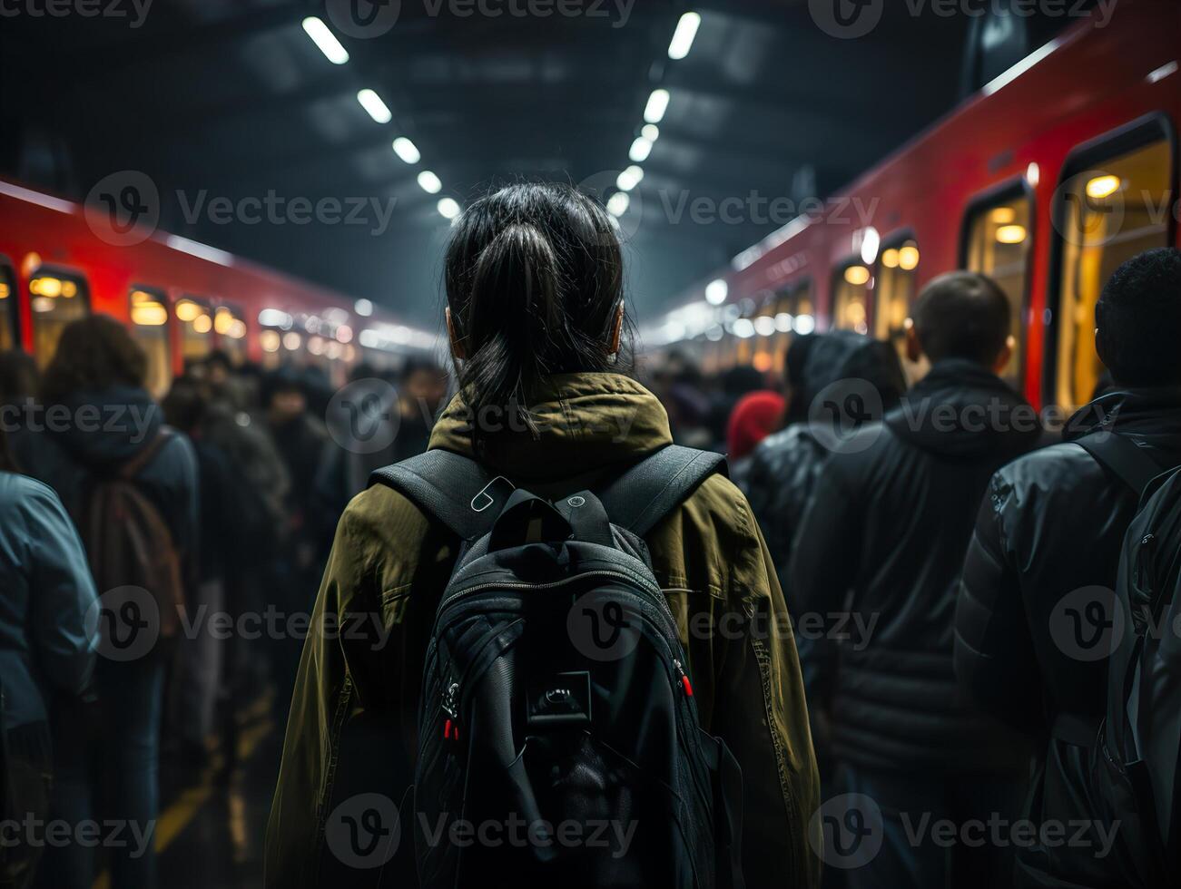 ai gerado fluxo do pessoas dentro a metrô generativo ai foto