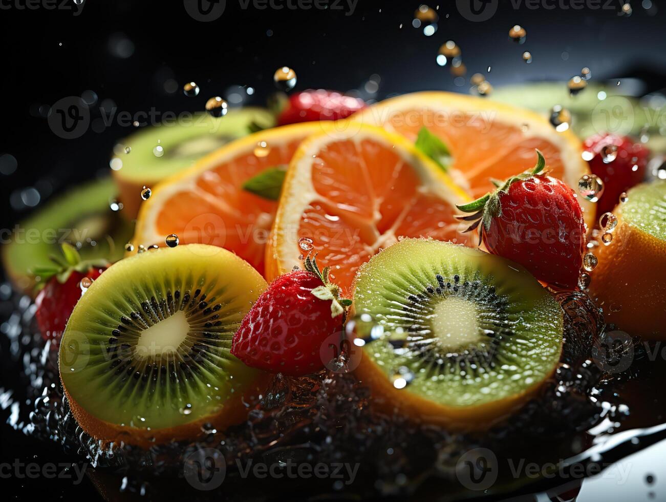 ai gerado refrescante respingo do fruta e citrino generativo ai foto