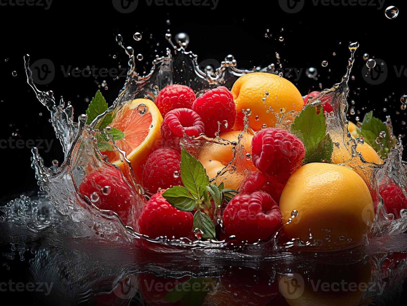 ai gerado refrescante respingo do fruta e citrino generativo ai foto