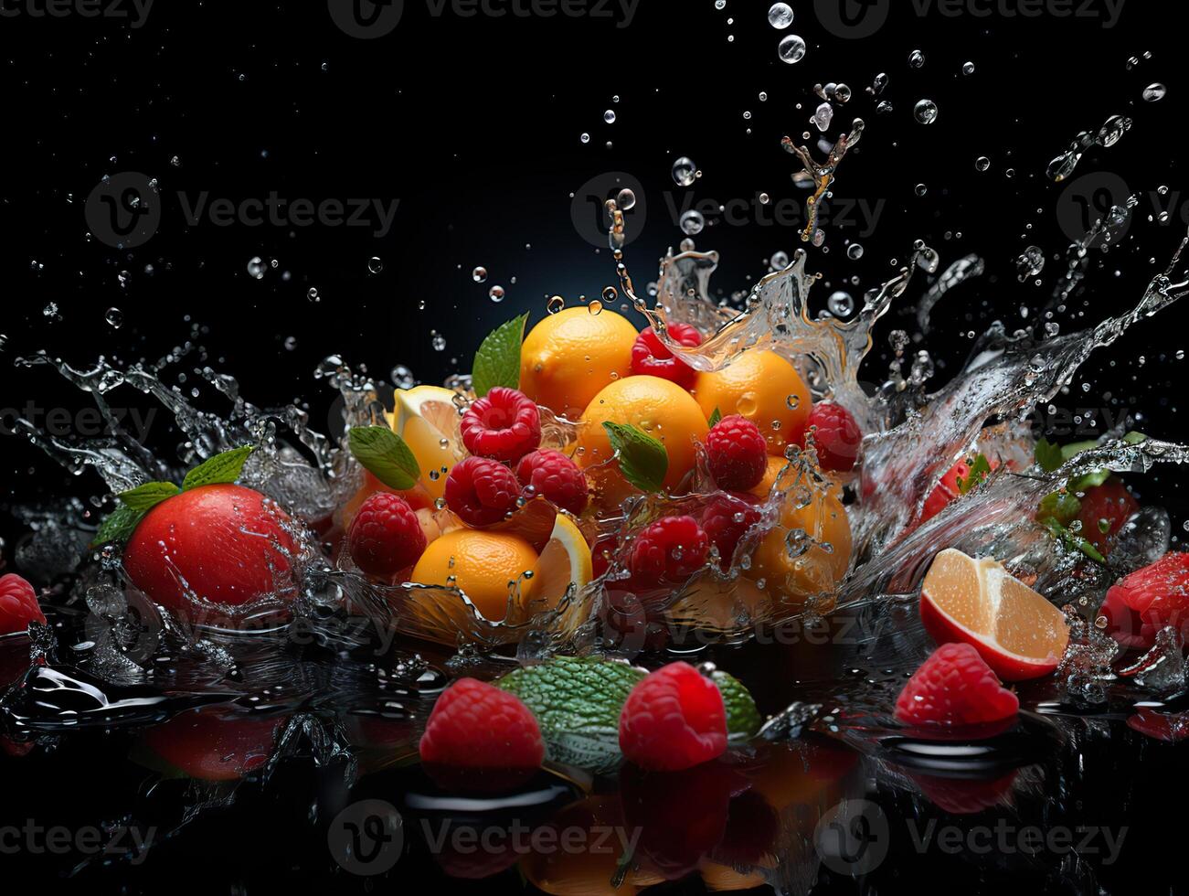 ai gerado refrescante respingo do fruta e citrino generativo ai foto