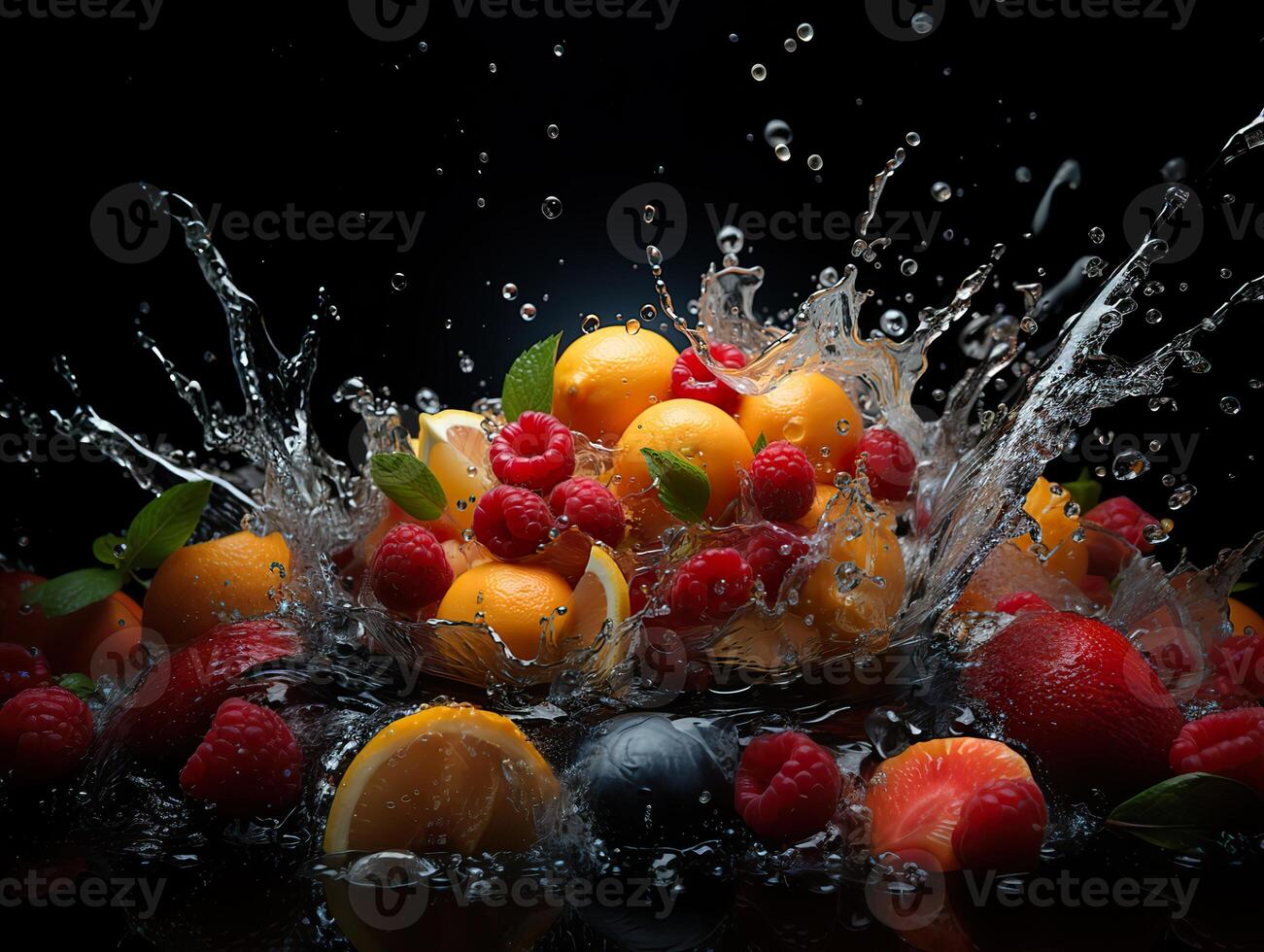 ai gerado refrescante respingo do fruta e citrino generativo ai foto