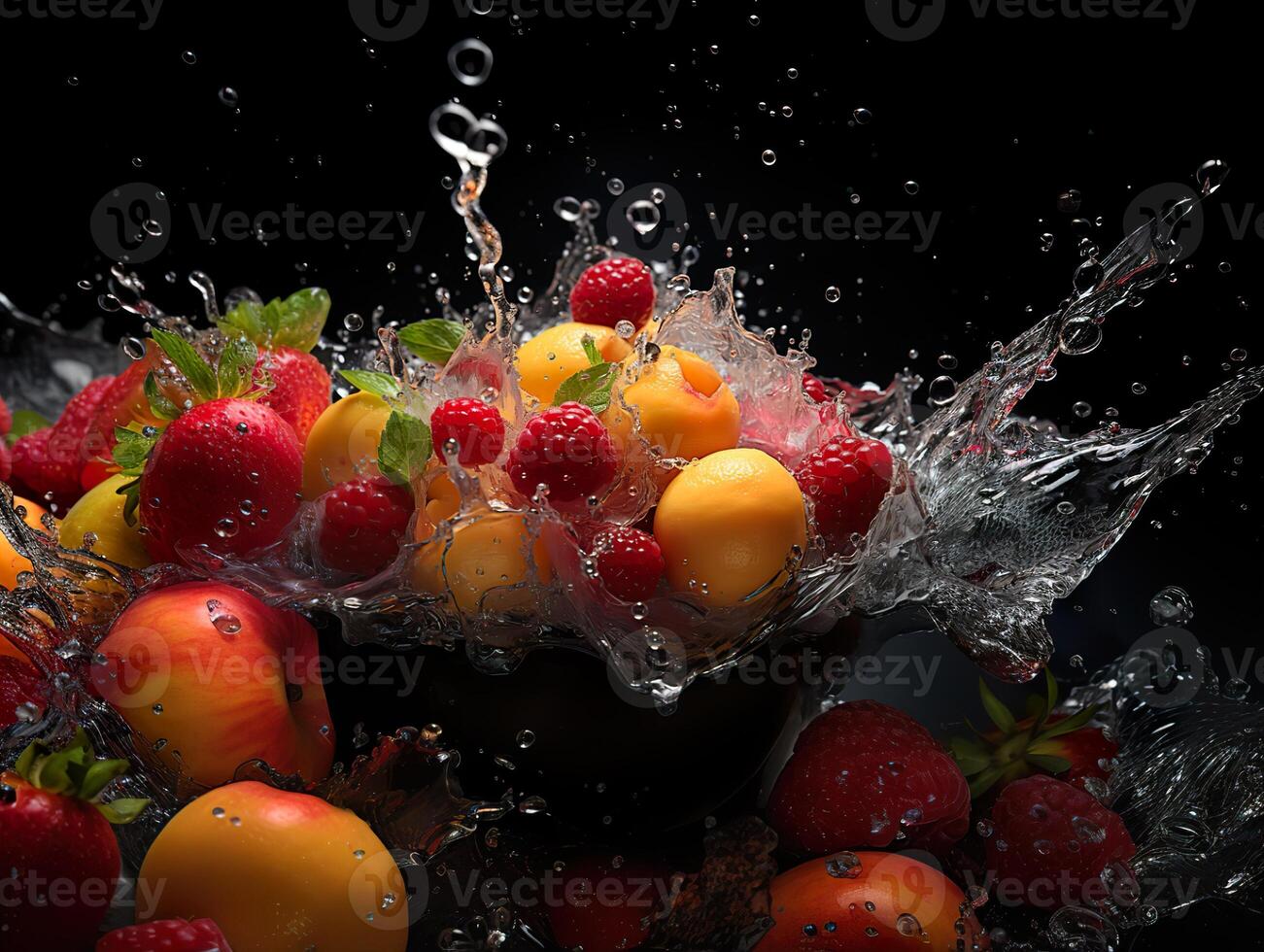 ai gerado refrescante respingo do fruta e citrino generativo ai foto