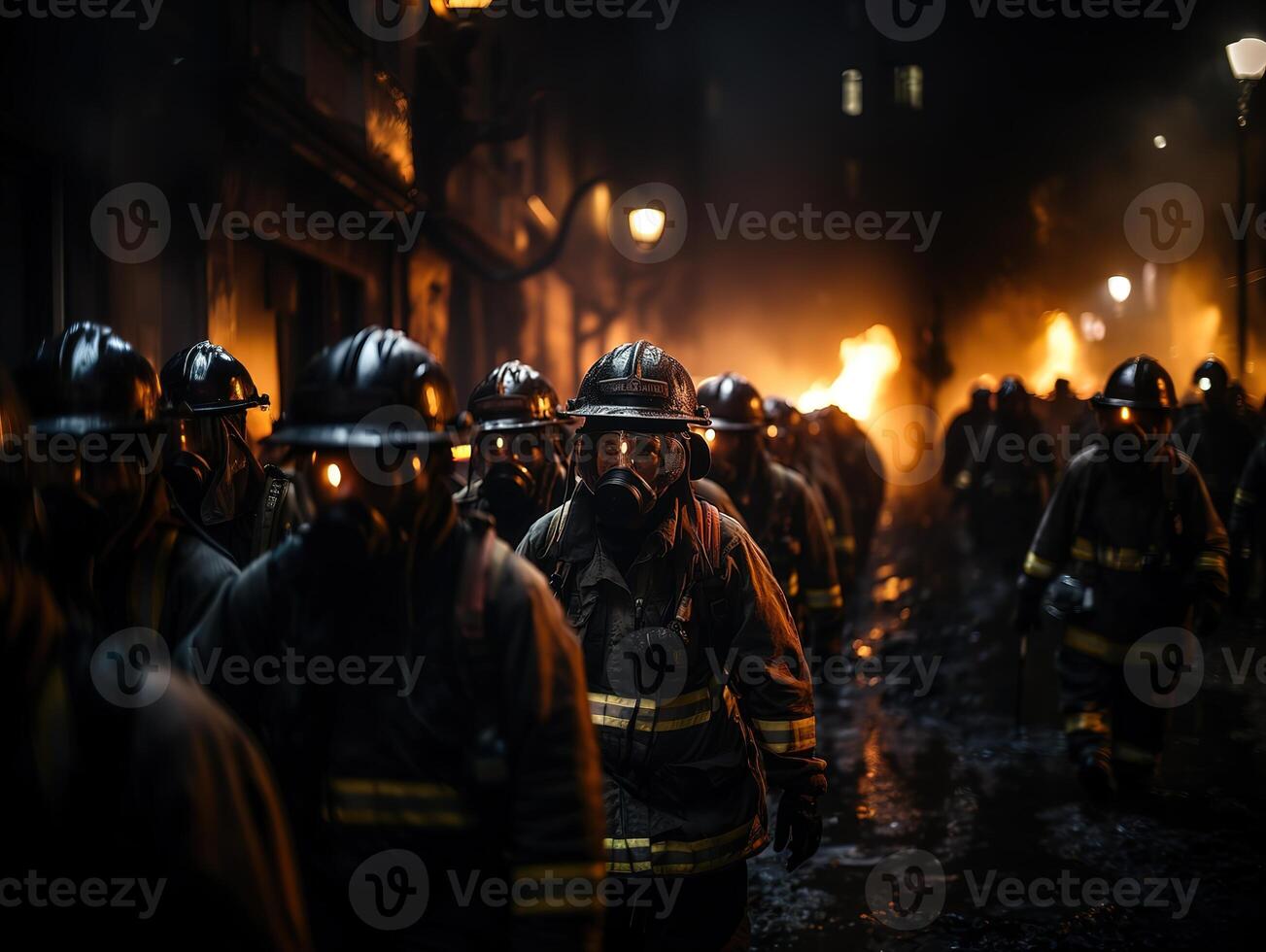 ai gerado bombeiros em a fundo do fogo generativo ai foto