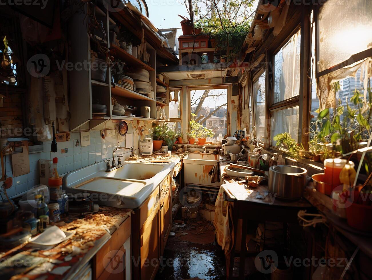 ai gerado louco bagunça dentro a cozinha generativo ai foto