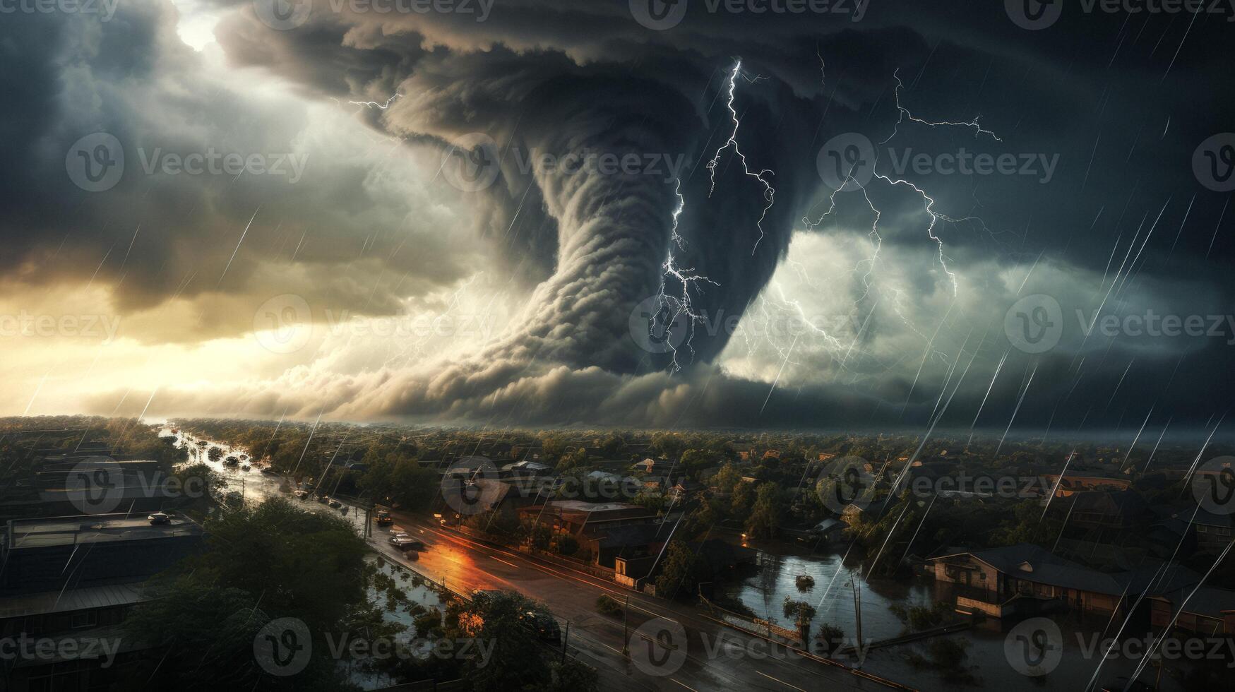 ai gerado ampla tornado furacão tempestade relâmpago Sombrio céu generativo ai foto