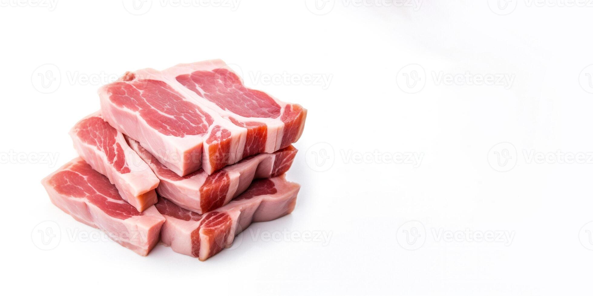 ai gerado fatiado peças do carne em uma branco fundo generativo ai foto