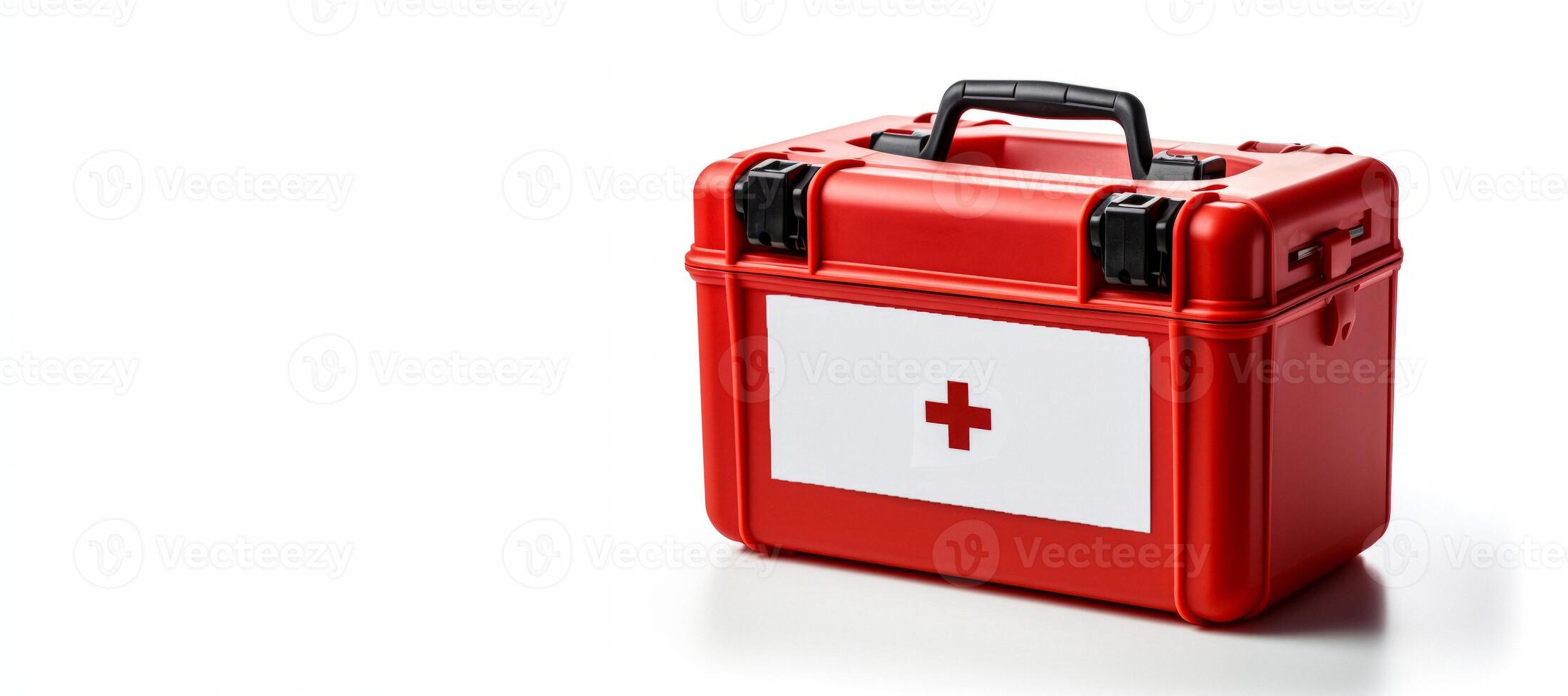 ai gerado vermelho farmacia caixa em branco fundo generativo ai foto