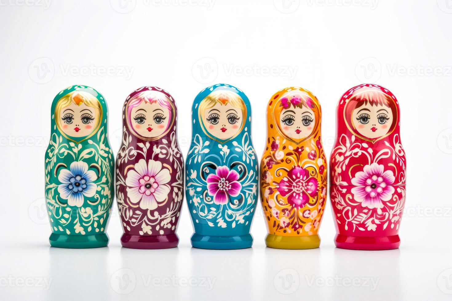 ai gerado multicolorido matryoshka boneca em uma branco fundo generativo ai foto