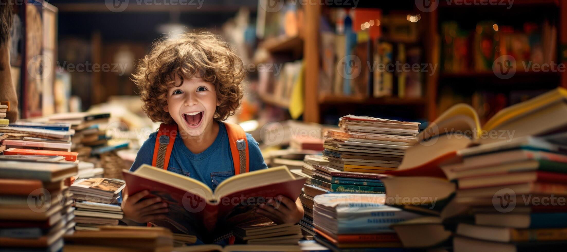 ai gerado criança dentro a biblioteca generativo ai foto