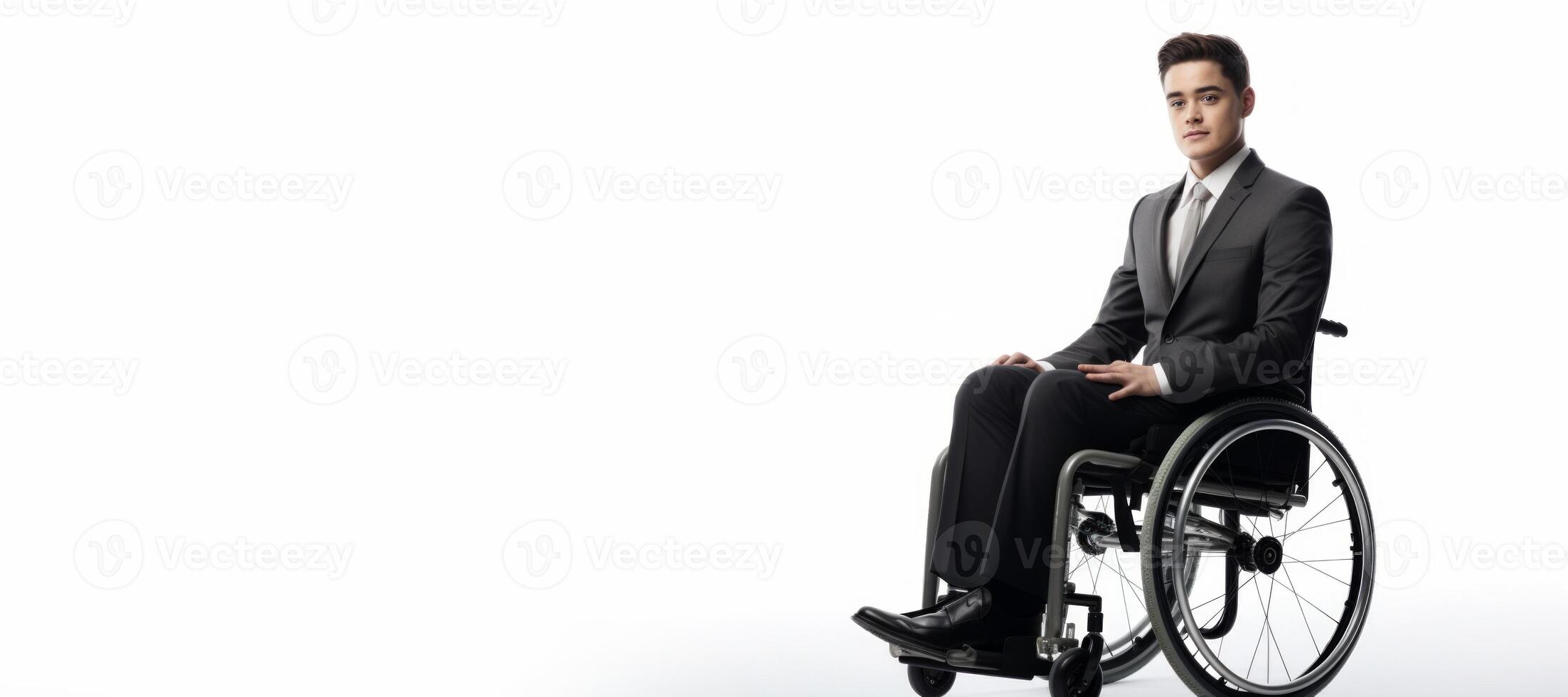 ai gerado homem dentro cadeira de rodas em branco fundo generativo ai foto