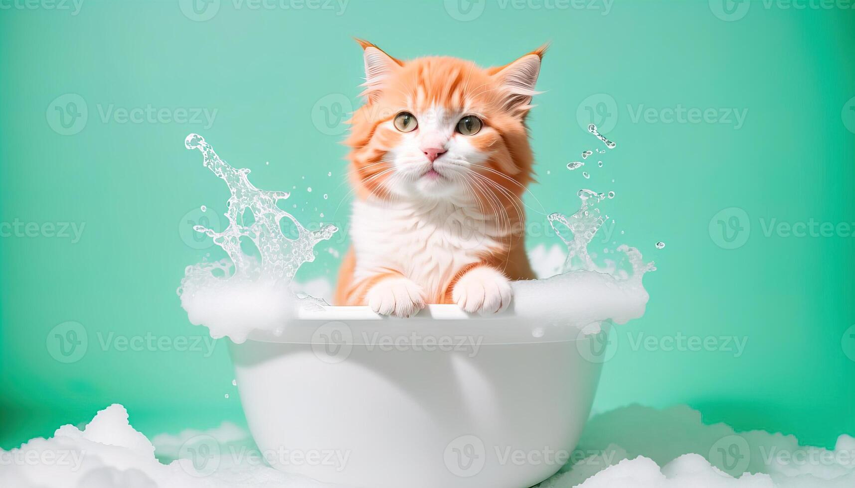 fofa gatinho dentro uma banho com espuma foto