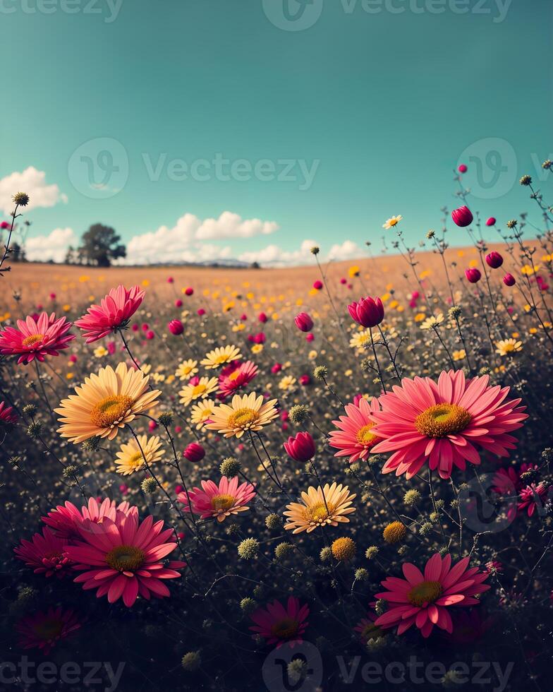 flores dentro a Prado contra a azul céu foto