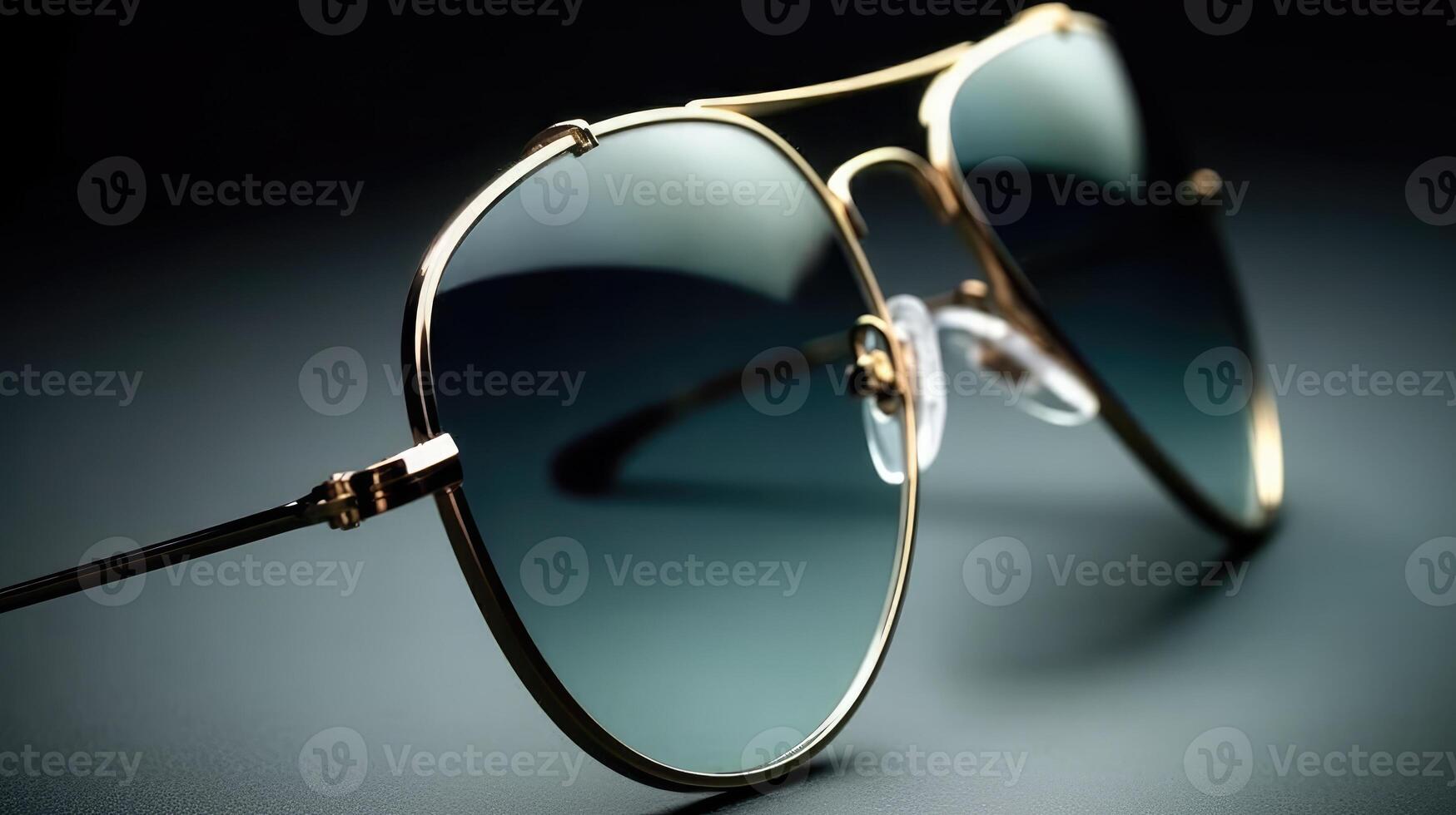 elegante vintage volta dourado Óculos em uma Sombrio azul gradiente fundo foto