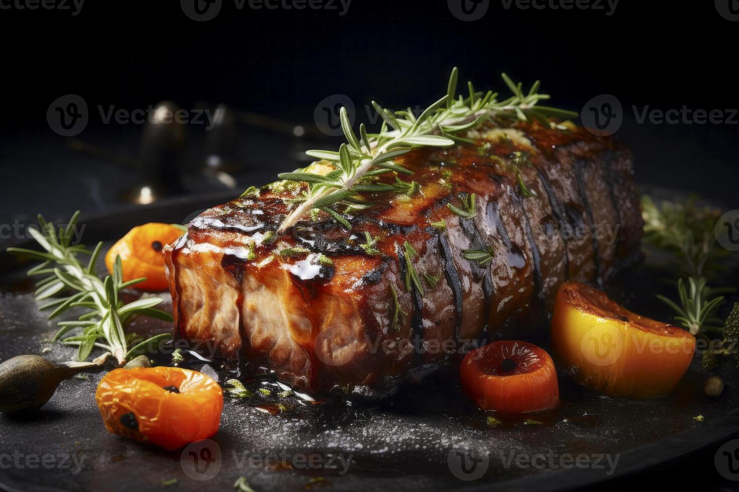 salgado assado carne apresentado elegantemente capturando a essência do gourmet jantar foto